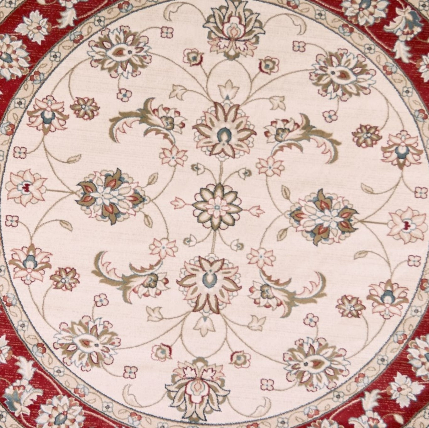 8' Round  Polypropylene Ivory Or Red Area Rug