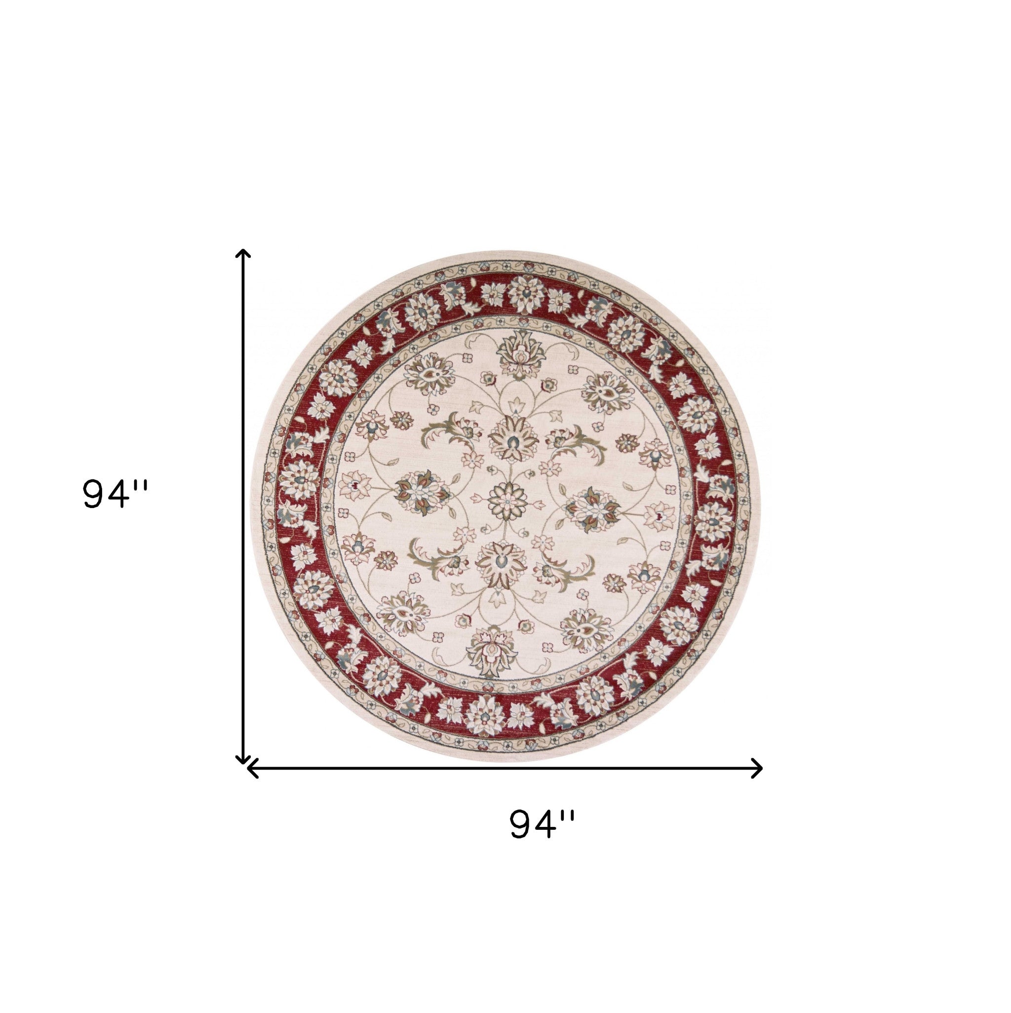 8' Round  Polypropylene Ivory Or Red Area Rug