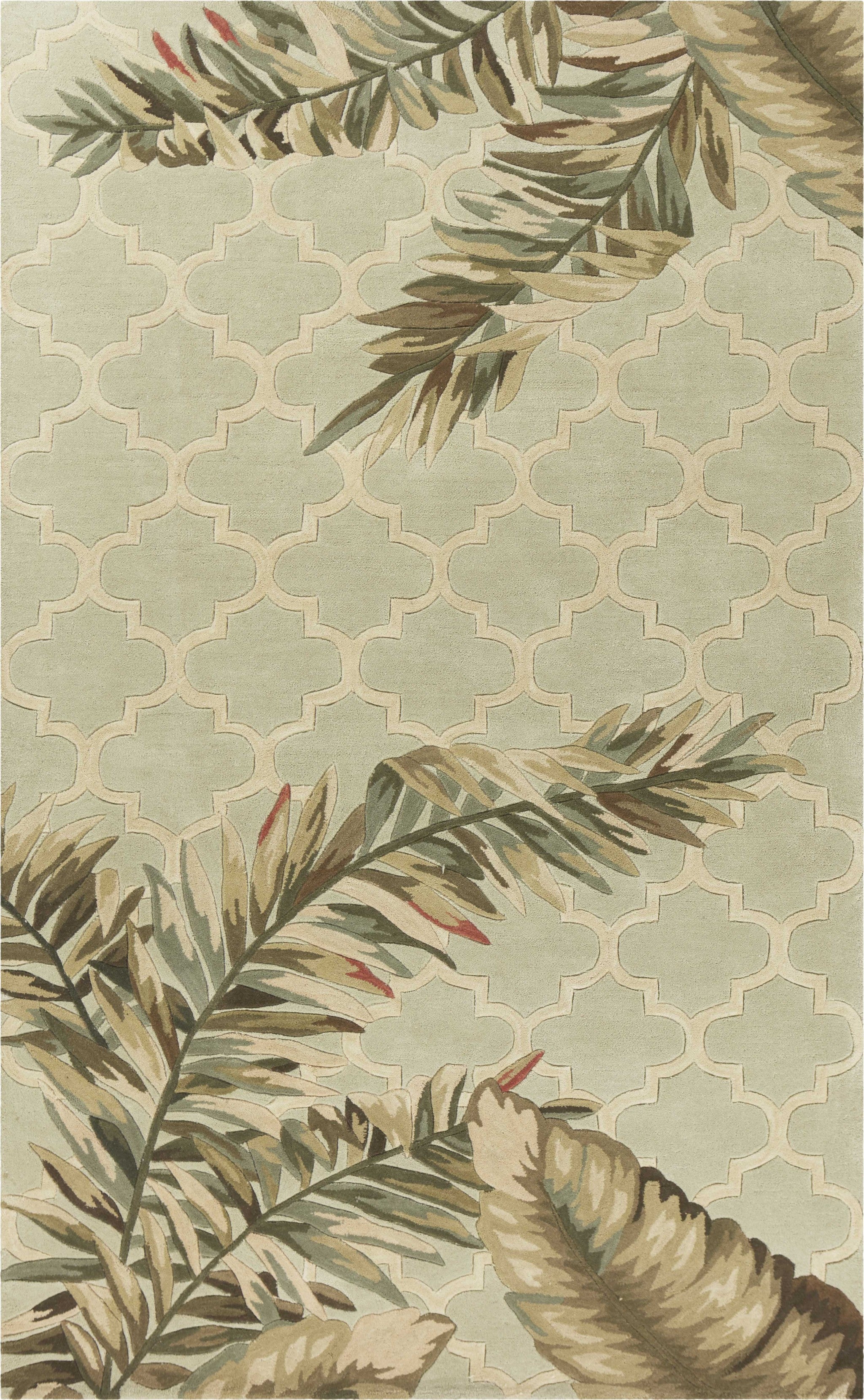 4'X6' Sage Green Hand Tufted Tropical Quatrefoil Indoor Area Rug