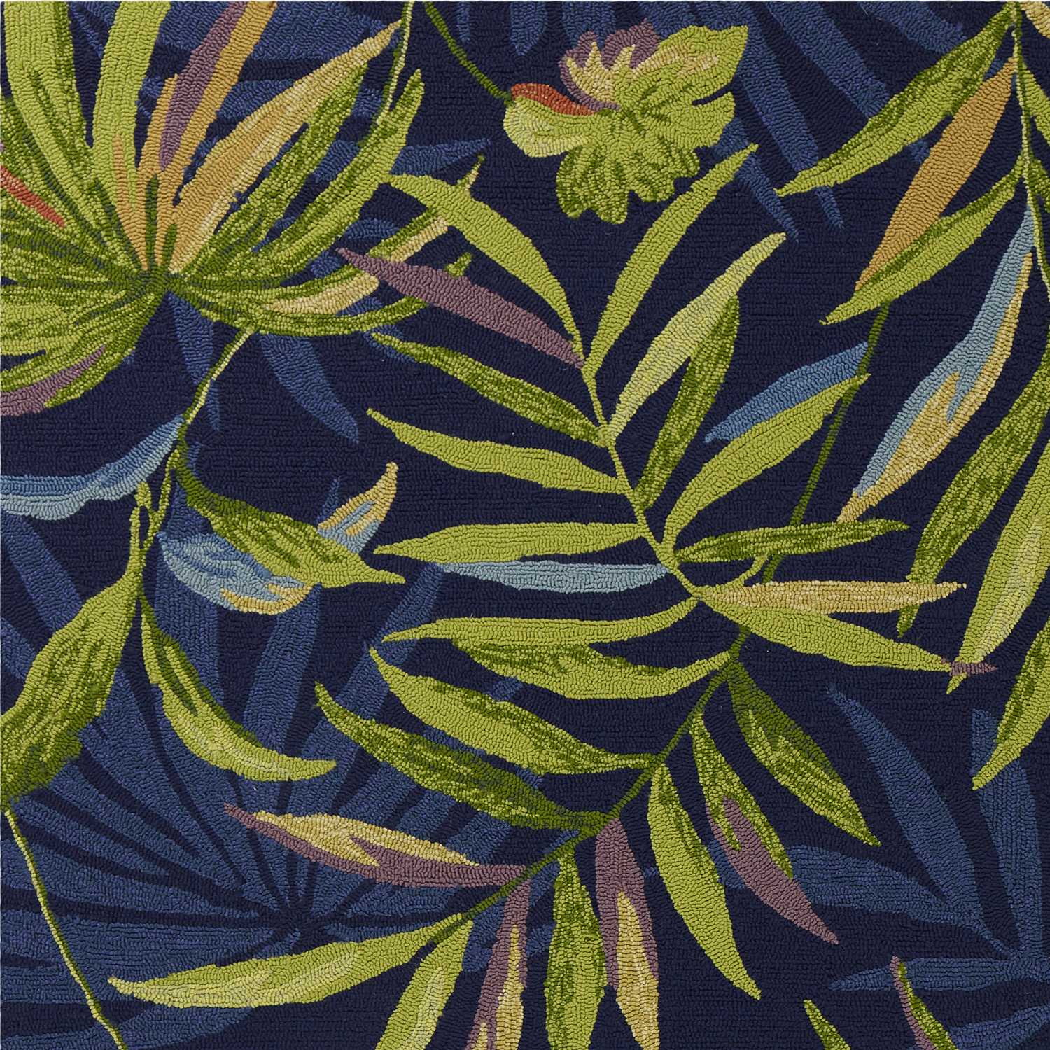 5' X 7' Ink Blue Tropical Leaves Uv Treated Indoor Outdoor Area Rug