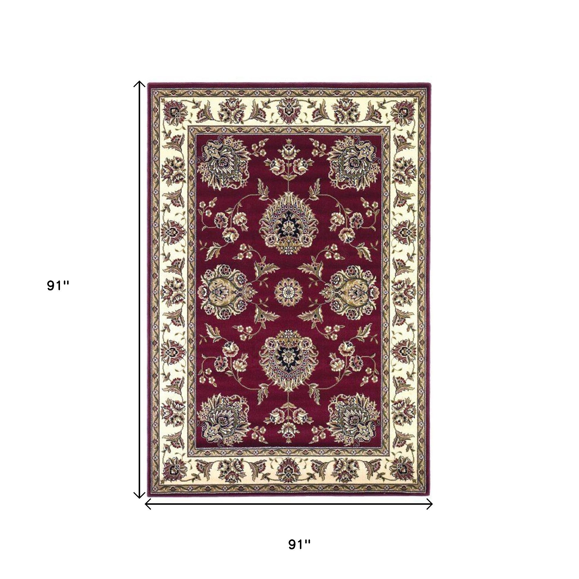 Red And Ivory Octagon Floral Vines Area Rug