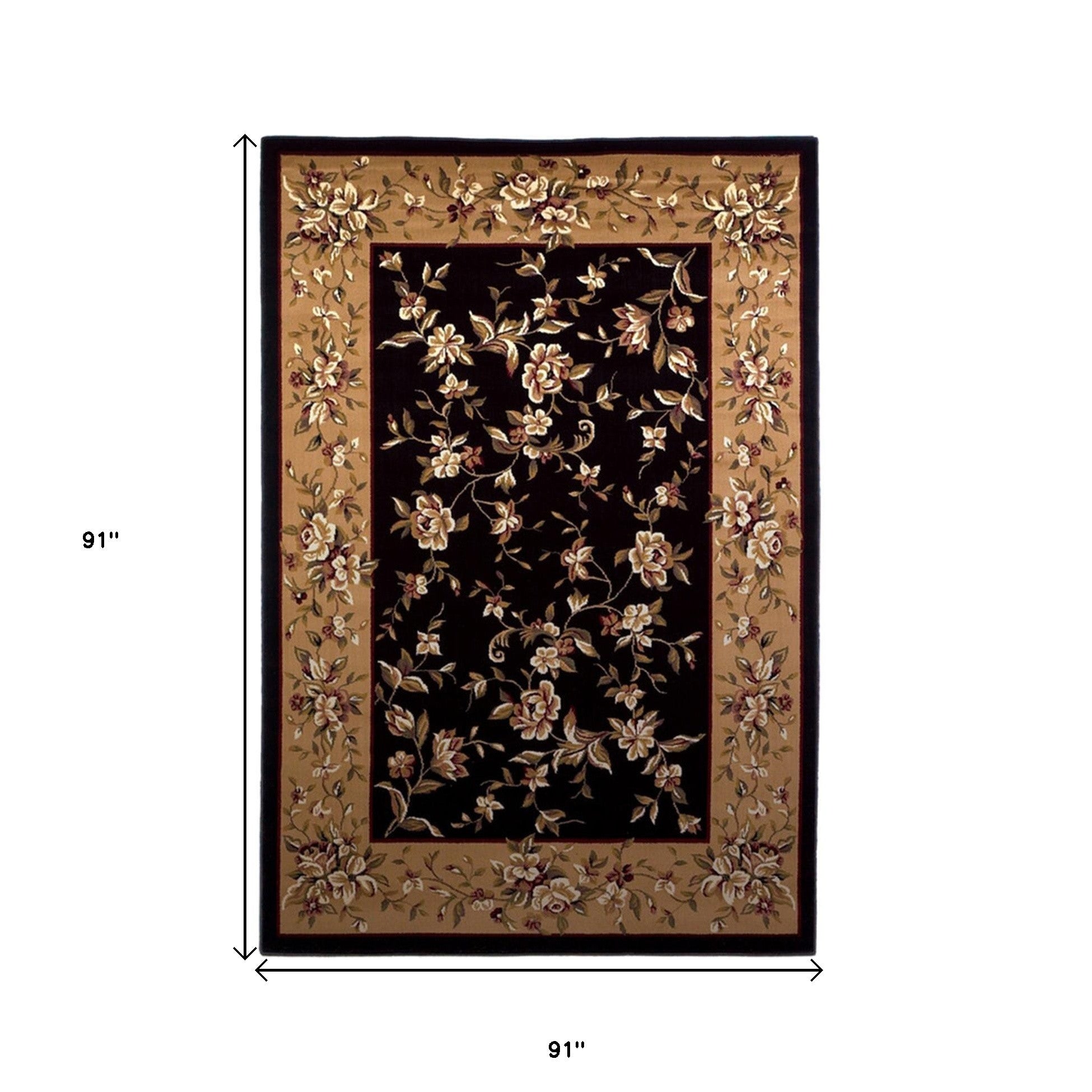 Black And Beige Octagon Floral Vines Area Rug