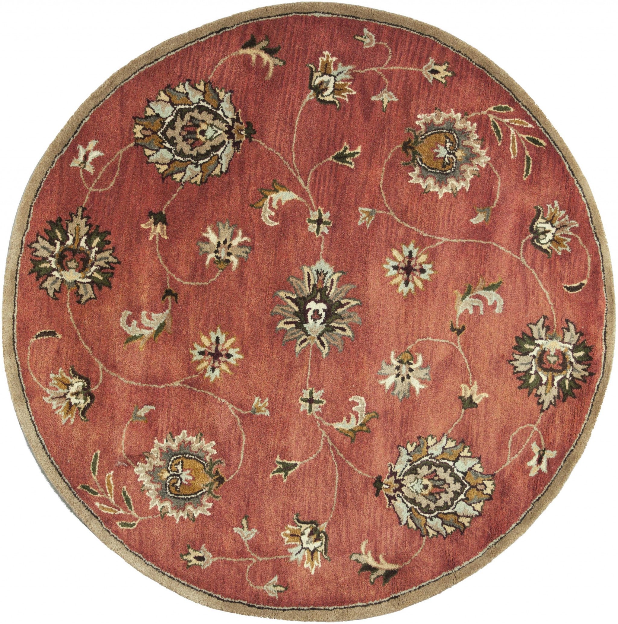 6' Sienna Orange Hand Tufted Traditional Round Indoor Area Rug