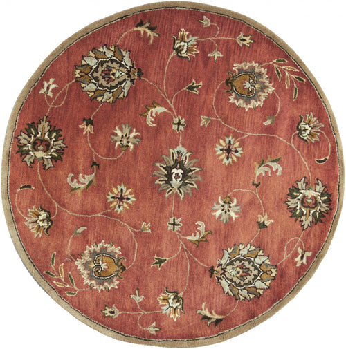 6' Sienna Orange Hand Tufted Traditional Round Indoor Area Rug