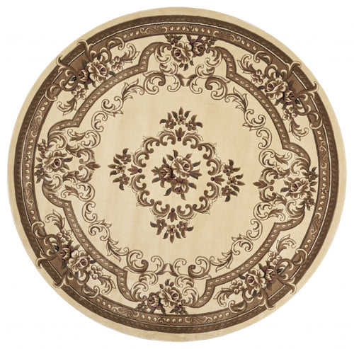 8' Ivory Round Floral Area Rug