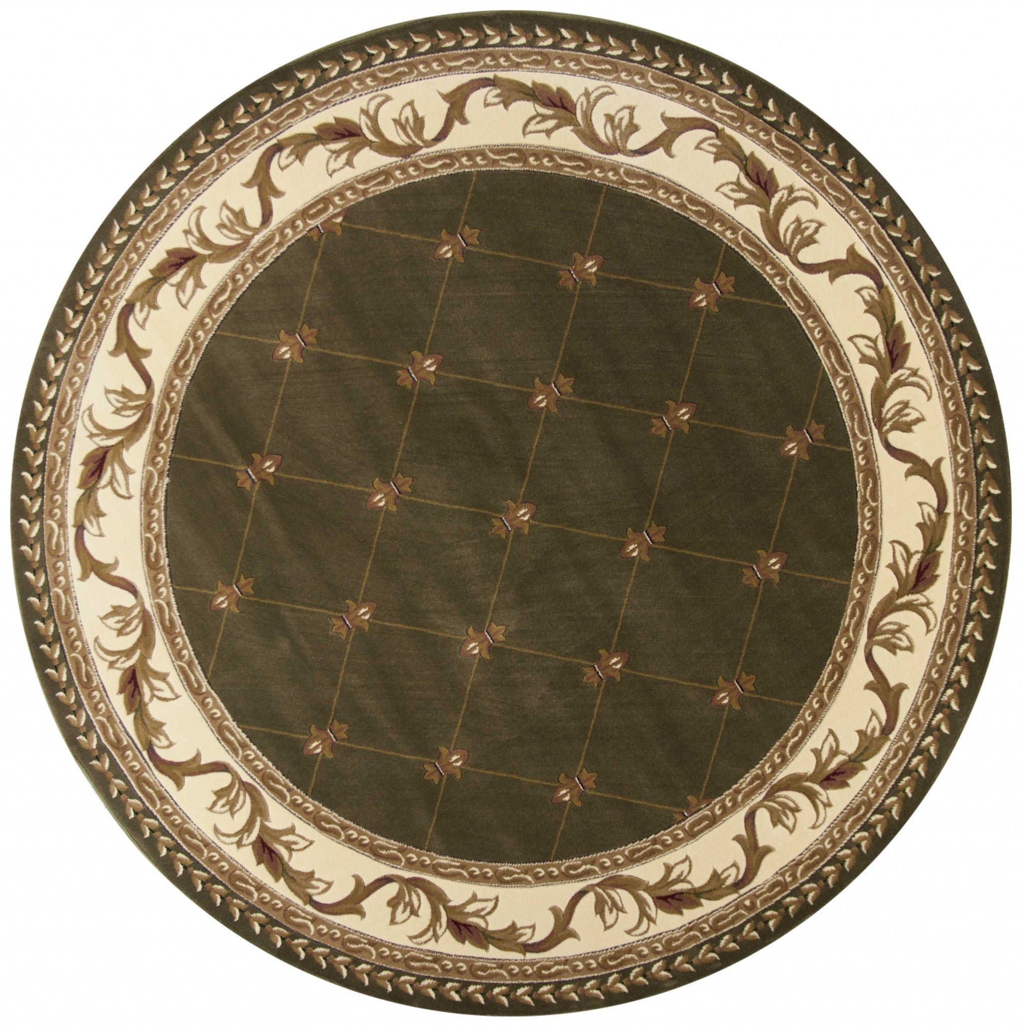 8' Green and Brown Round Oriental Area Rug