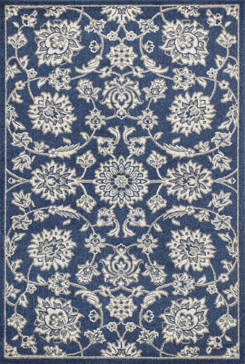 8' X 11' Denim Blue Floral Indoor Outdoor Area Rug