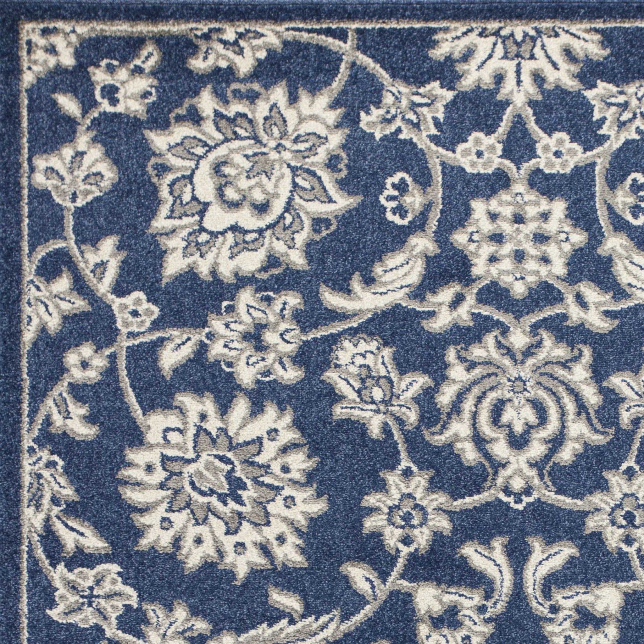 8' X 11' Denim Blue Floral Indoor Outdoor Area Rug