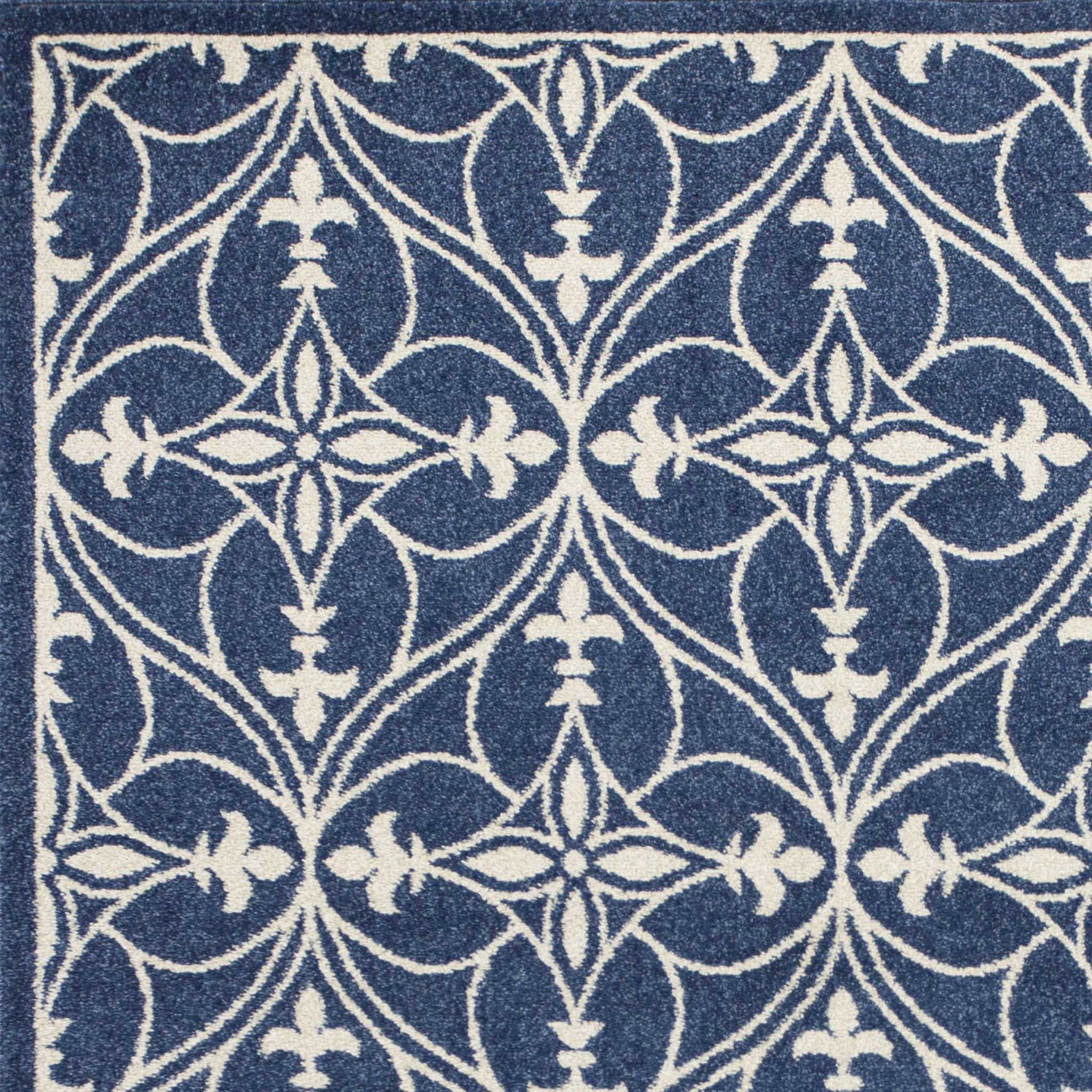 8'X11' Denim Blue Machine Woven Uv Treated Ogee Indoor Outdoor Area Rug