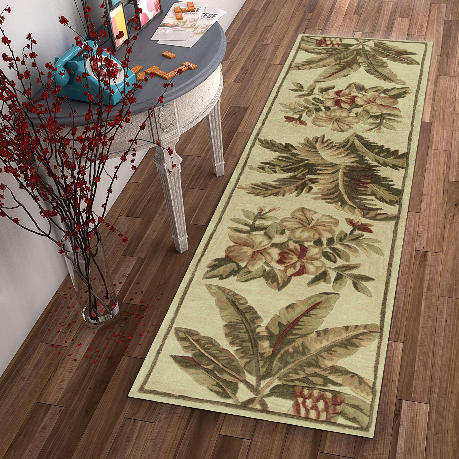 10' Ivory Hand Tufted Tropical Indoor Runner Rug