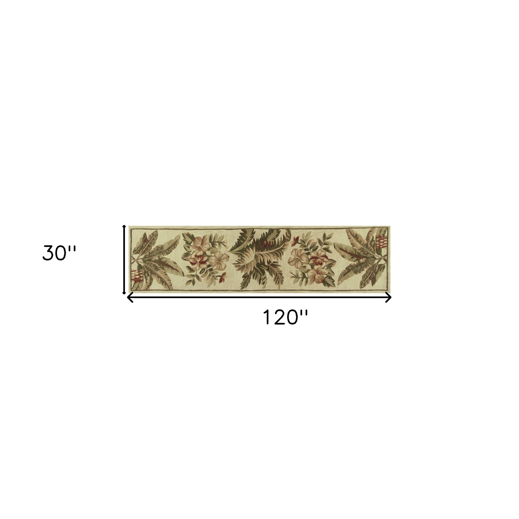 10' Ivory Hand Tufted Tropical Indoor Runner Rug