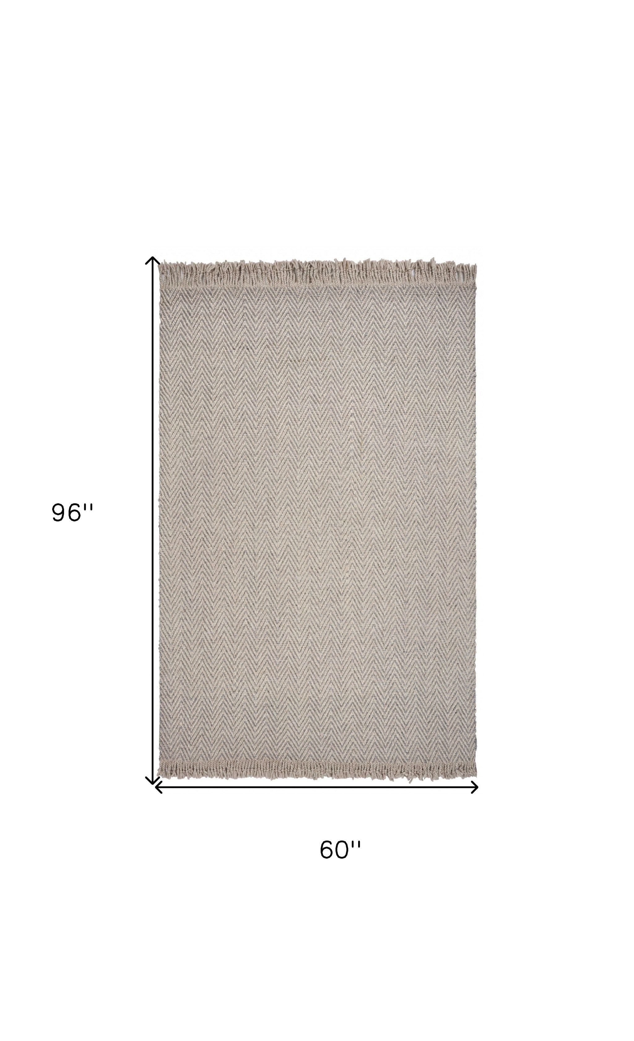 5'X8' Oatmeal Beige Hand Woven Houndstooth Indoor Area Rug