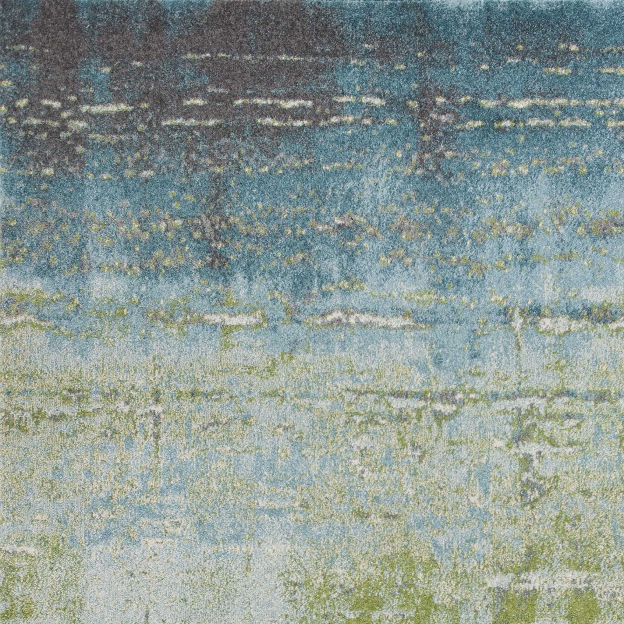 7'X10' Blue Green Machine Woven Abstract Brushstroke Indoor Area Rug