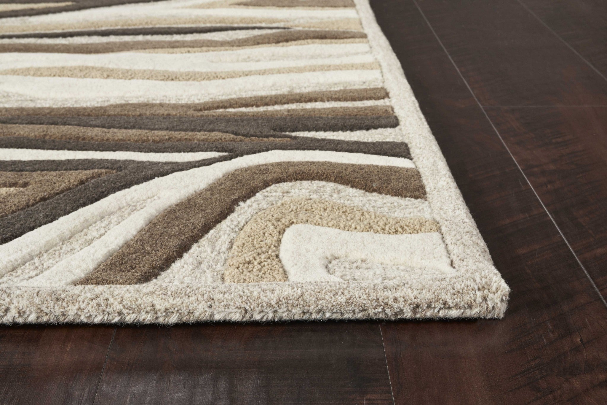 5'X8' Natural Beige Hand Tufted Abstract Waves Indoor Area Rug