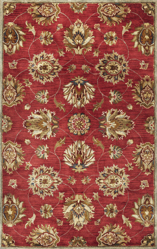 5'X8' Red Hand Tufted Traditional Floral Indoor Area Rug