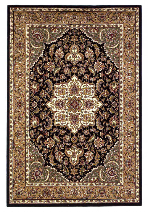 2' X 3' Beige And Black Floral Medallion Area Rug