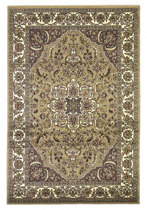 2' X 3' Beige And Ivory Floral Medallion Area Rug