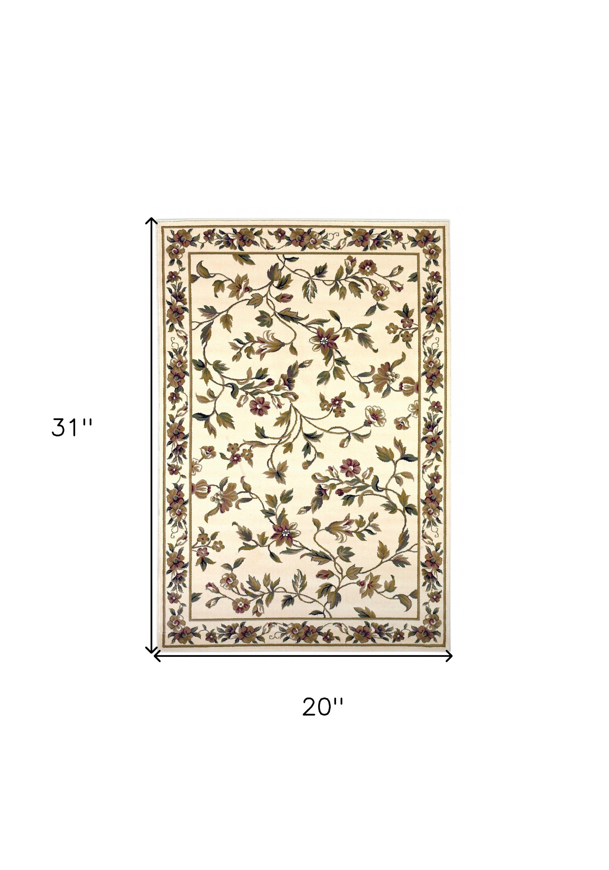 2'X3' Ivory Machine Woven Floral Vines Indoor Accent Rug