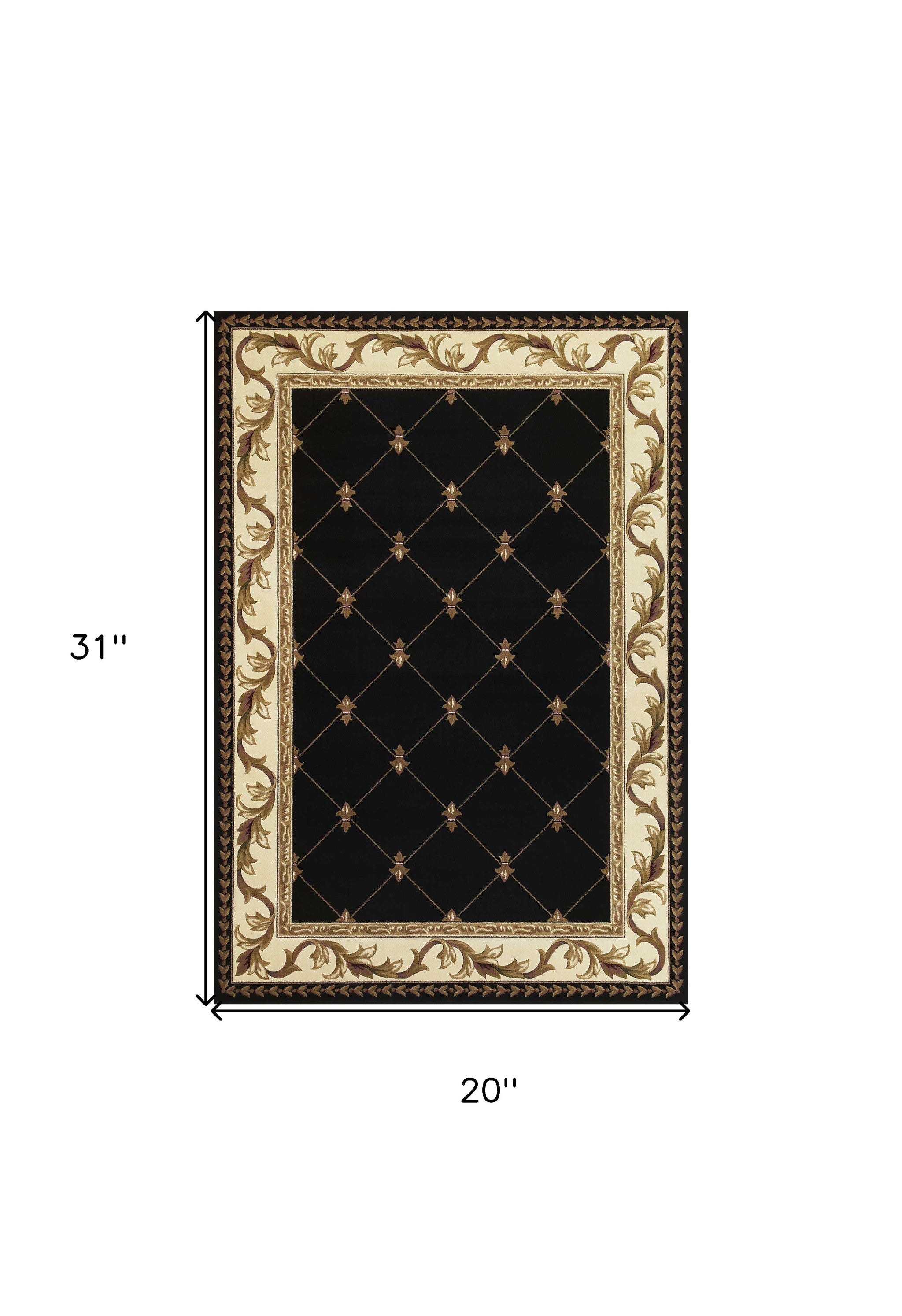 2'X3' Black Machine Woven Hand Carved Fleur De Lis Indoor Accent Rug