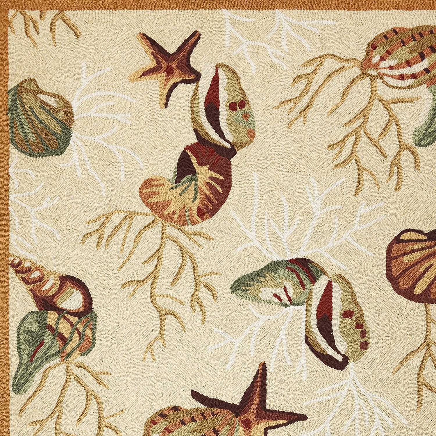 2'X3' Beige Hand Hooked Sea Shells Indoor Accent Rug