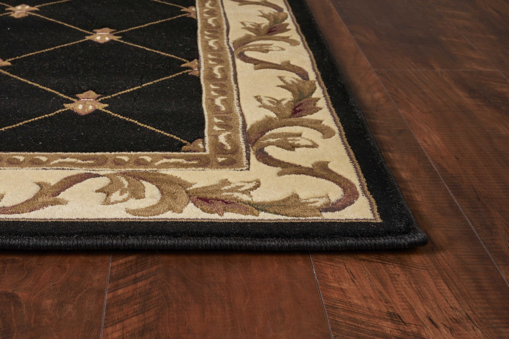 2'X3' Black Machine Woven Hand Carved Fleur De Lis Indoor Accent Rug