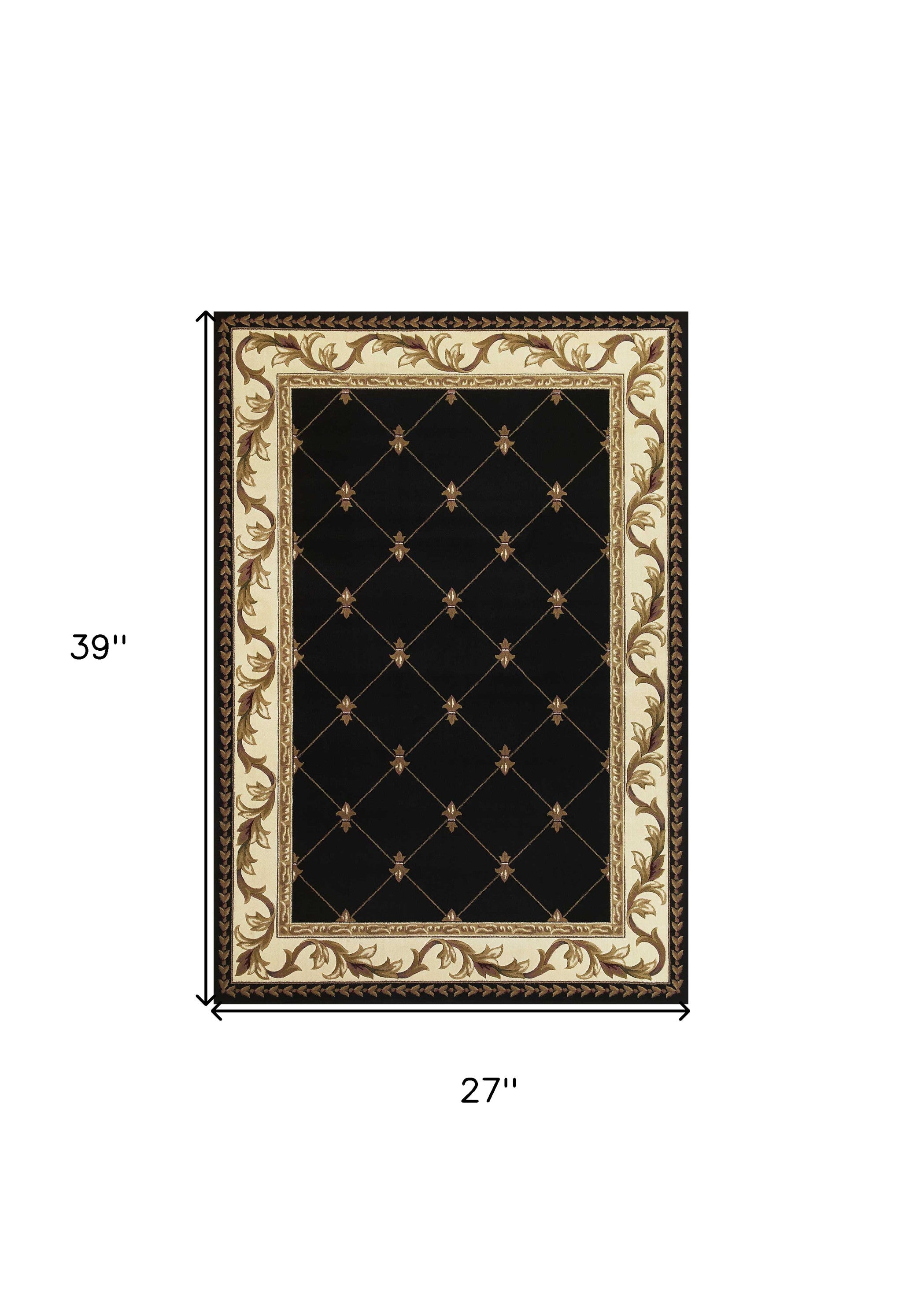 2'X3' Black Machine Woven Hand Carved Fleur De Lis Indoor Accent Rug