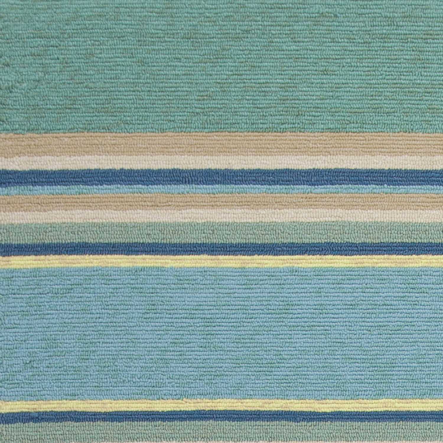 2'X3' Ocean Blue Hand Hooked Uv Treated Awning Stripes Indoor Outdoor Accent Rug