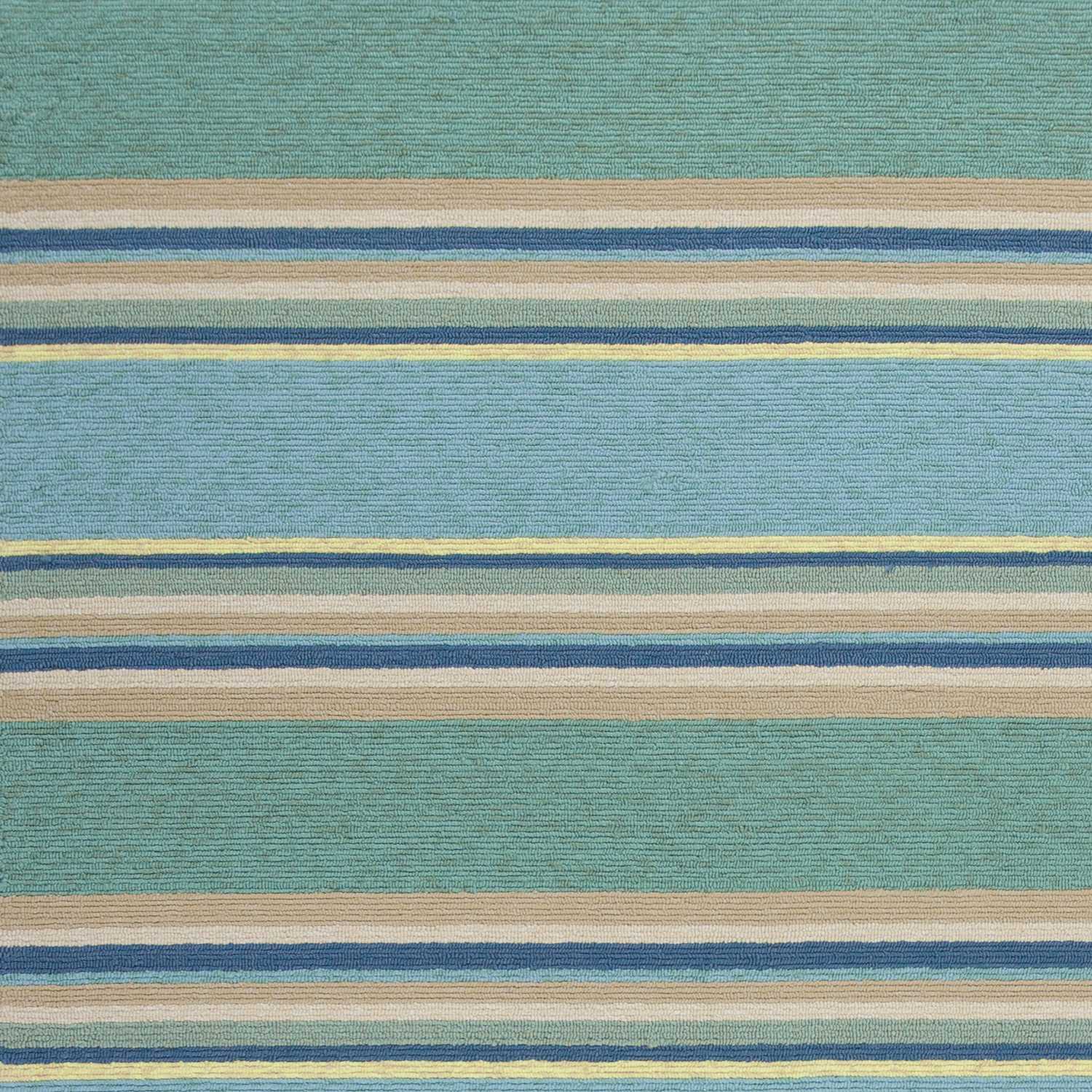 2'X3' Ocean Blue Hand Hooked Uv Treated Awning Stripes Indoor Outdoor Accent Rug