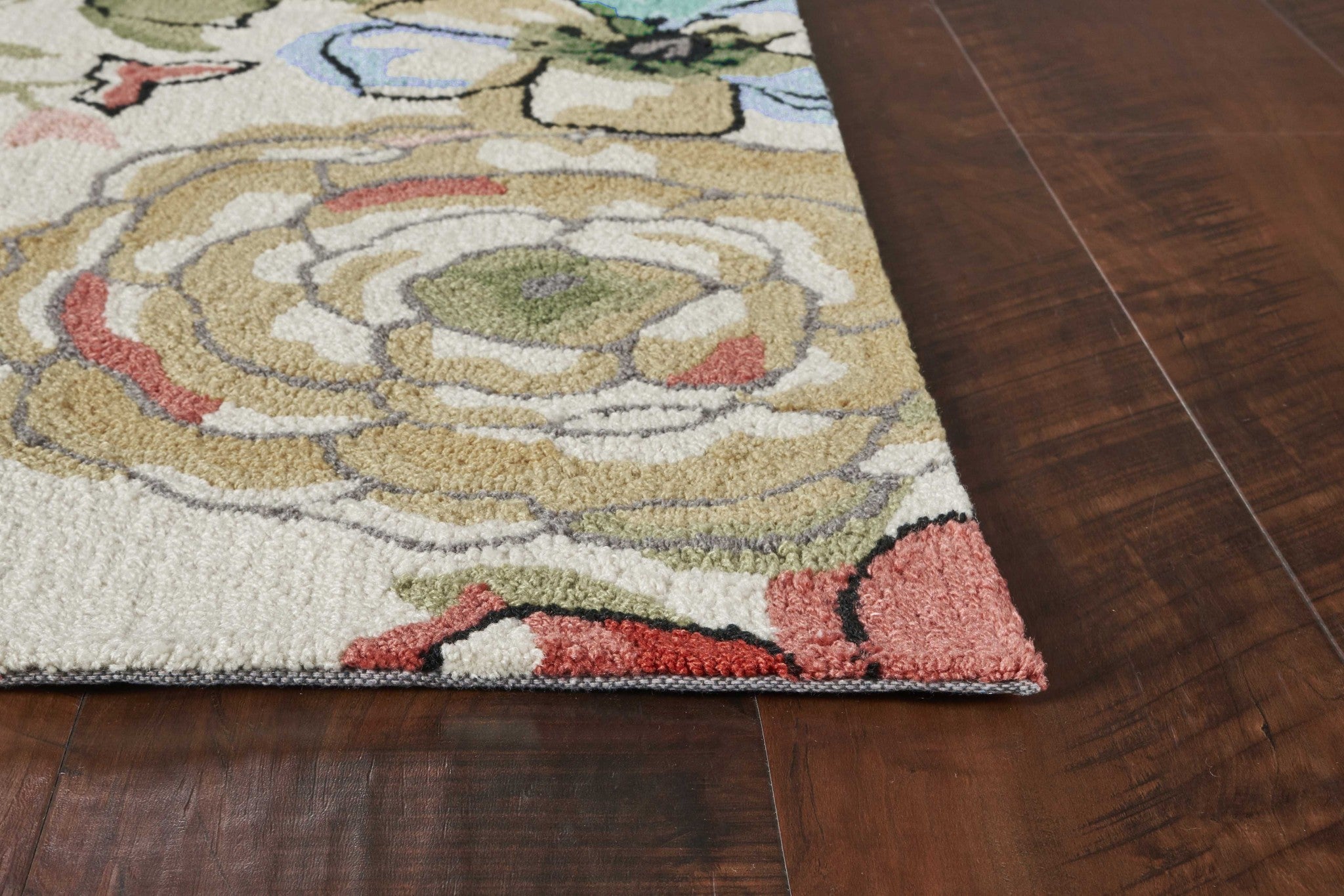 2'X4' Sand Beige Hand Hooked Oversized Floral Indoor Accent Rug