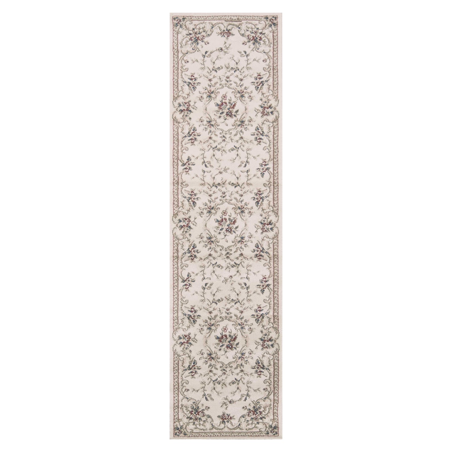 8' Ivory Bordered Floral Indoor Runner Rug