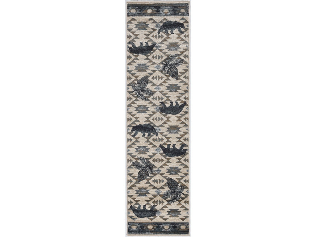 2' X 7' Ivory Or Blue Polypropylene Runner Rug