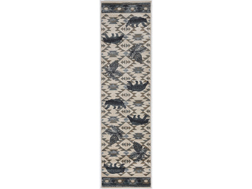 2' X 7' Ivory Or Blue Polypropylene Runner Rug