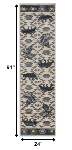 2' X 7' Ivory Or Blue Polypropylene Runner Rug