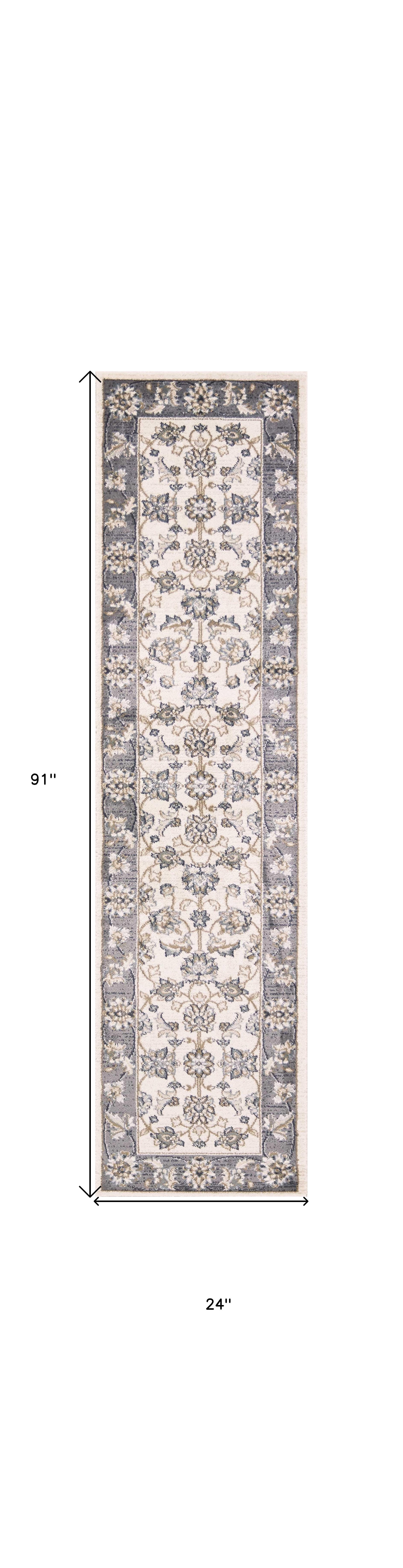 8' Gray And Ivory Runner Rug