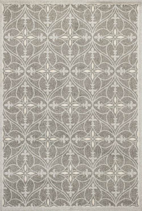 3'X5' Grey Machine Woven Uv Treated Ogee Indoor Outdoor Area Rug