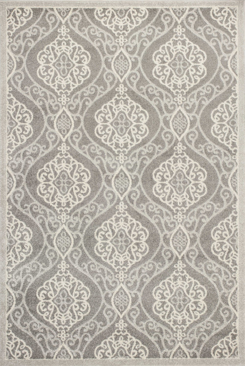 3'X5' Silver Grey Machine Woven Uv Treated Floral Ogee Indoor Outdoor Area Rug