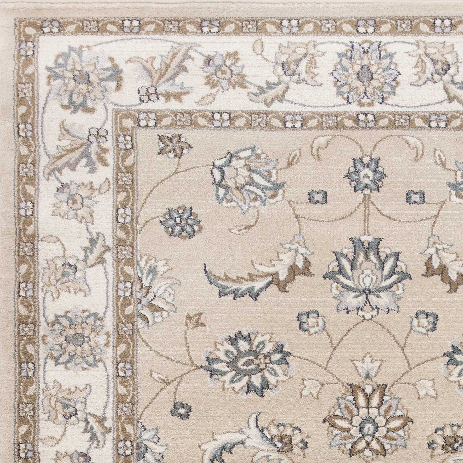 3'X5' Beige Ivory Bordered Floral Indoor Area Rug