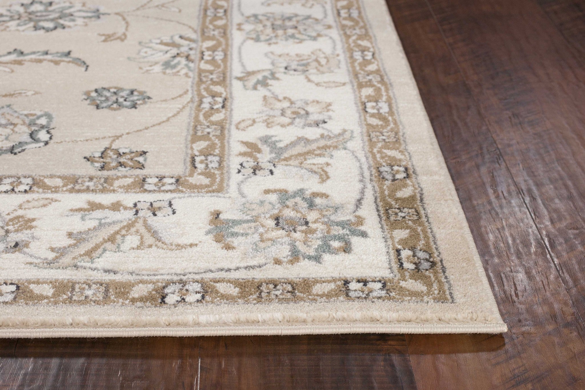 3'X5' Beige Ivory Bordered Floral Indoor Area Rug