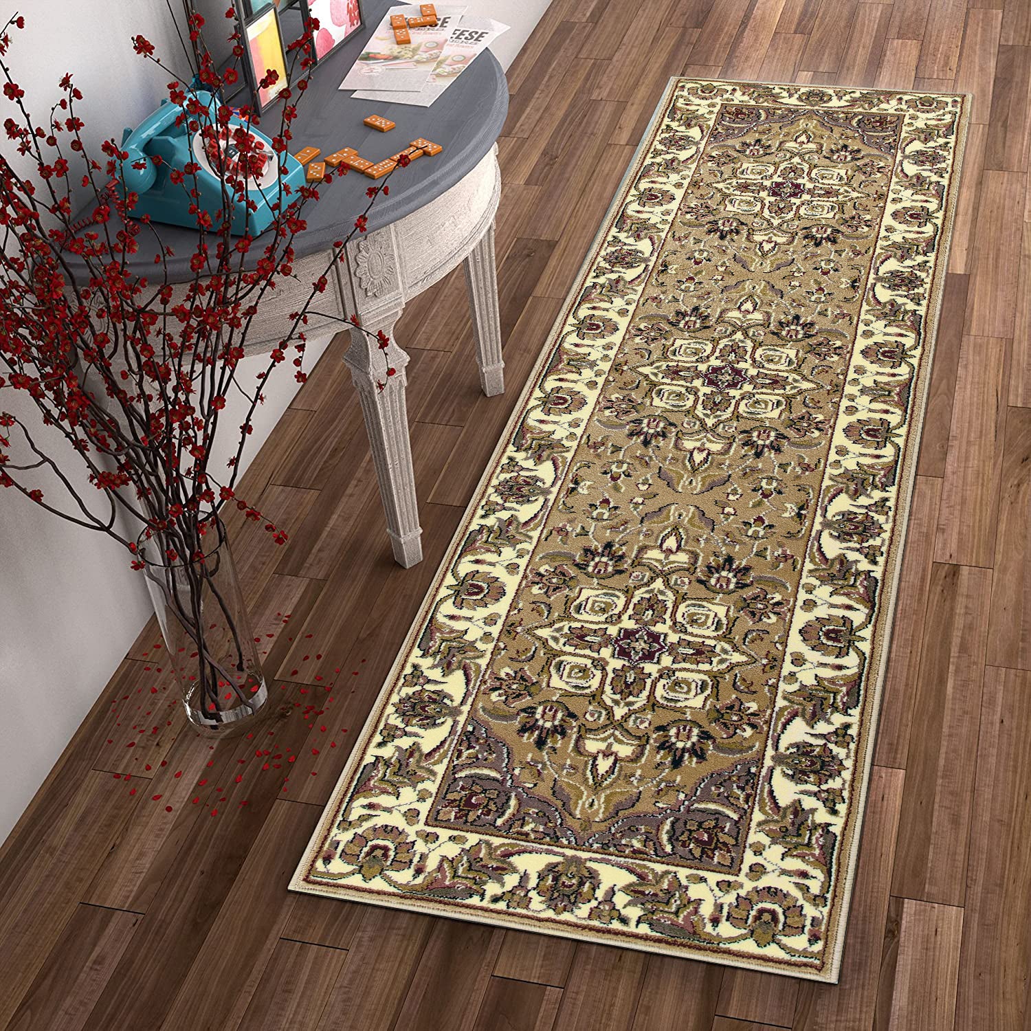 2' X 8' Beige Or Ivory Medallion Runner Rug