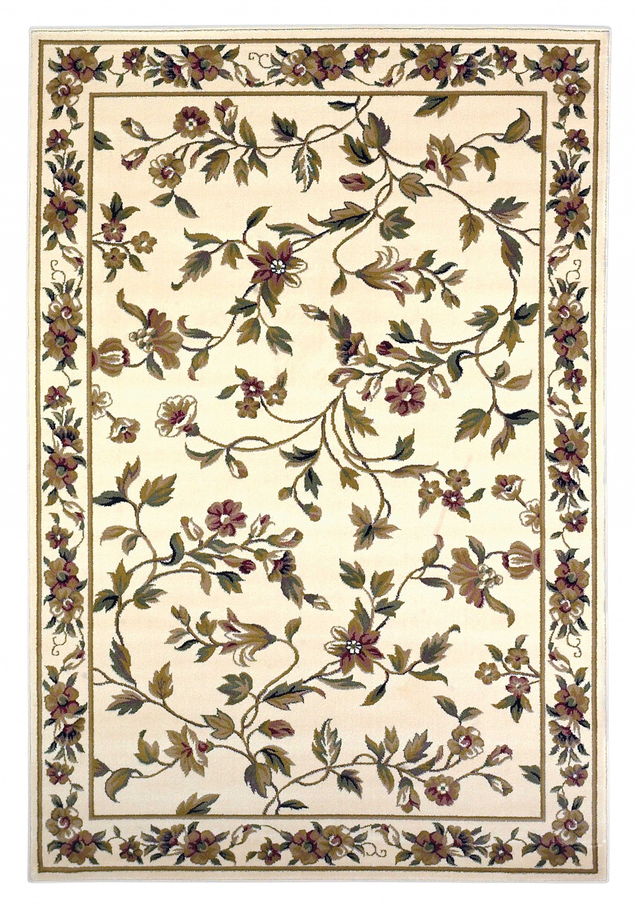 3'X5' Ivory Machine Woven Floral Vines Indoor Area Rug