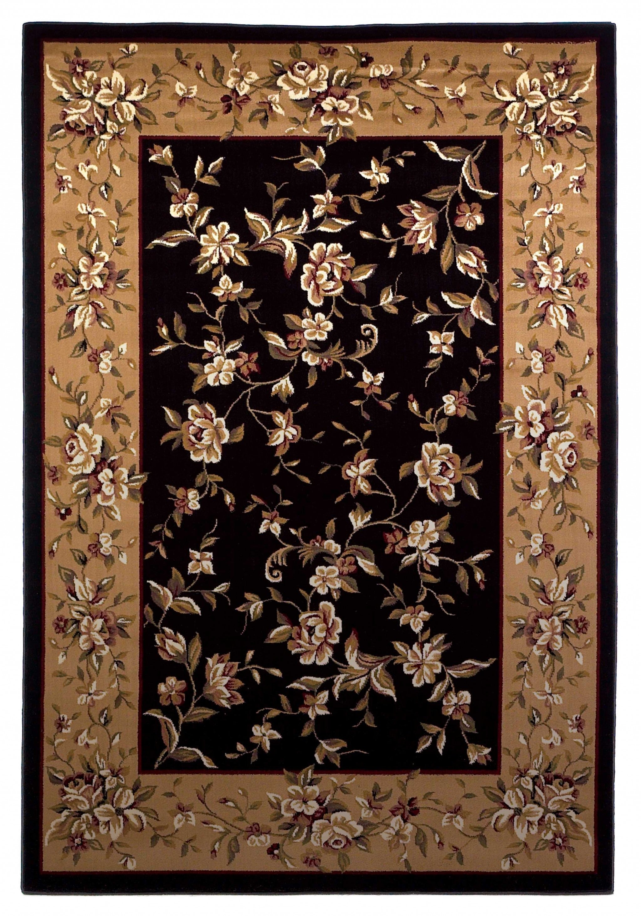 2' X 8' Black Or Beige Floral Runner Rug