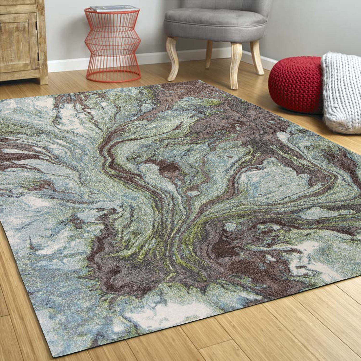 3'X5' Seafoam Blue Machine Woven Abstract Watercolor Indoor Area Rug