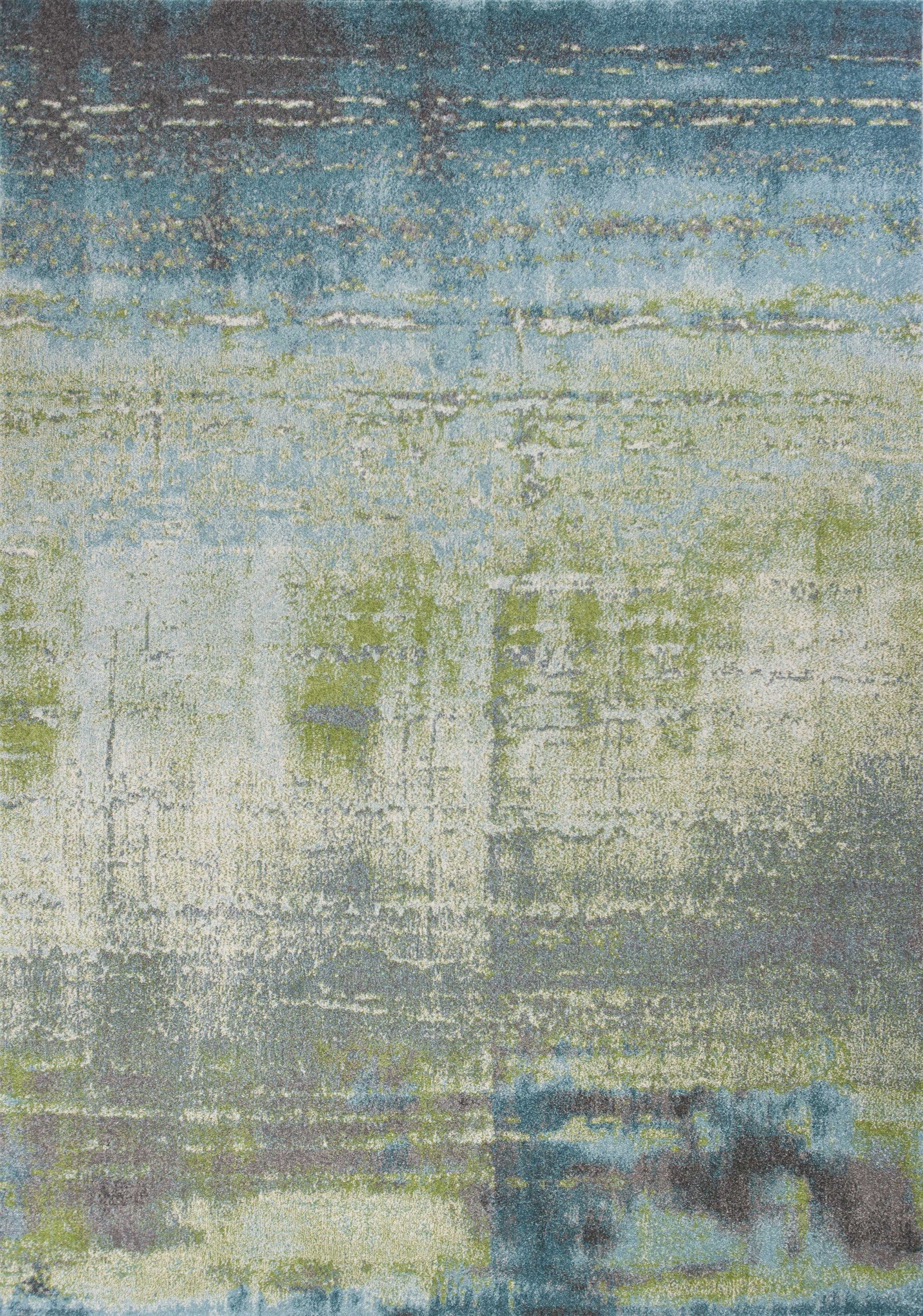 3'X5' Blue Green Machine Woven Abstract Brushstroke Indoor Area Rug