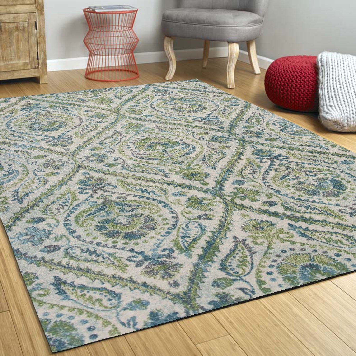 3' X 5' Ivory Or Teal Parisian Polypropylene Area Rug