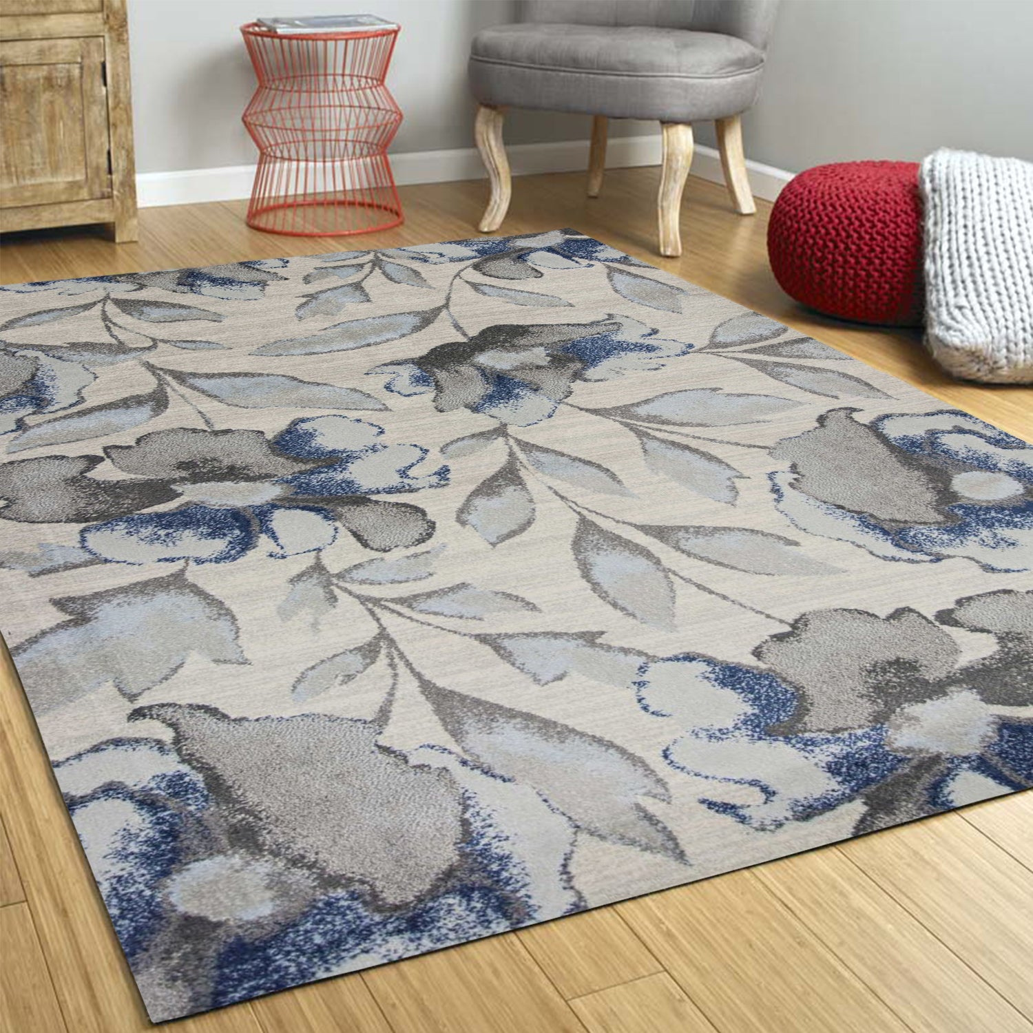 3'X5' Grey Or Blue Amira Polypropylene Area Rug