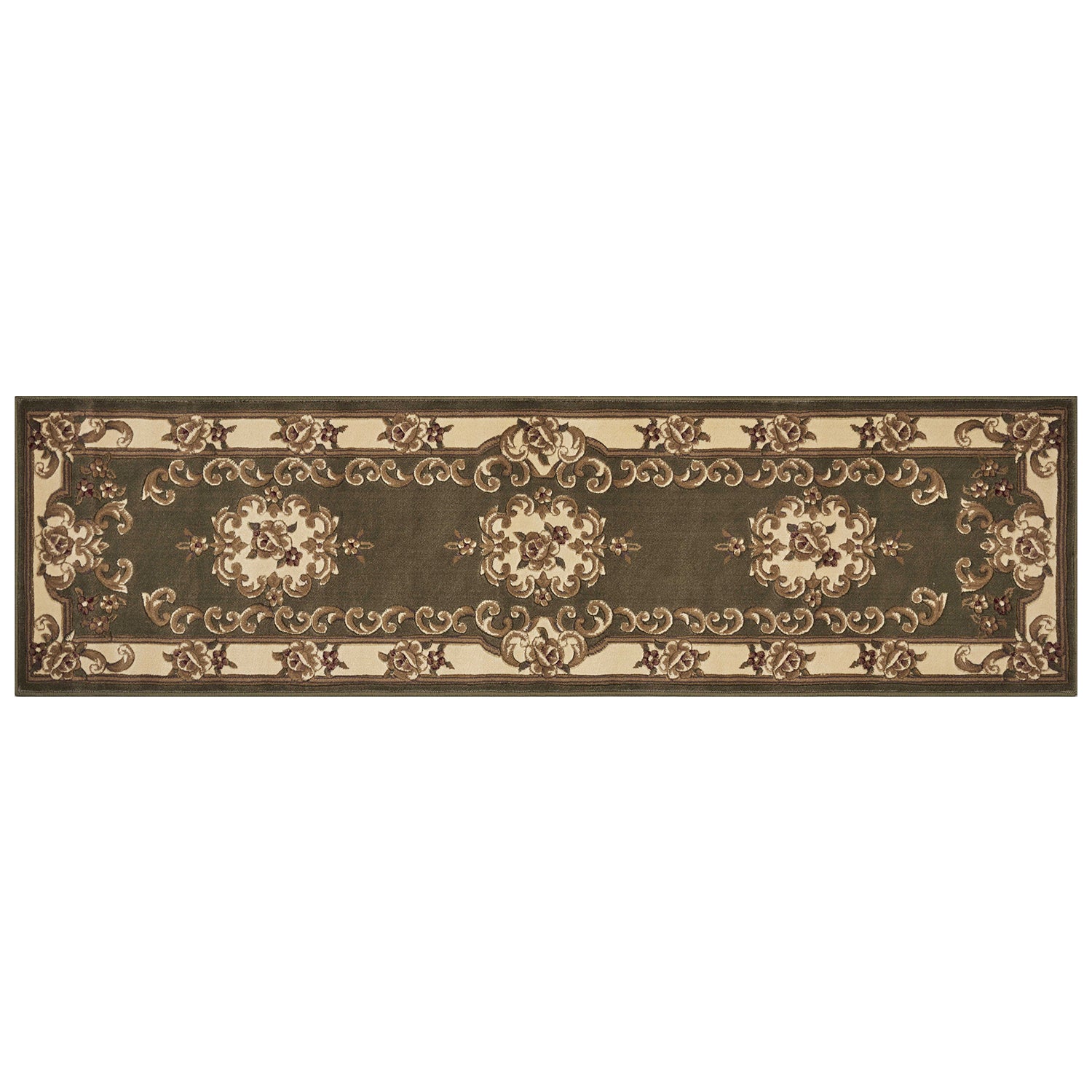 2' X 8' Green Or Ivory Medallion Runner Rug