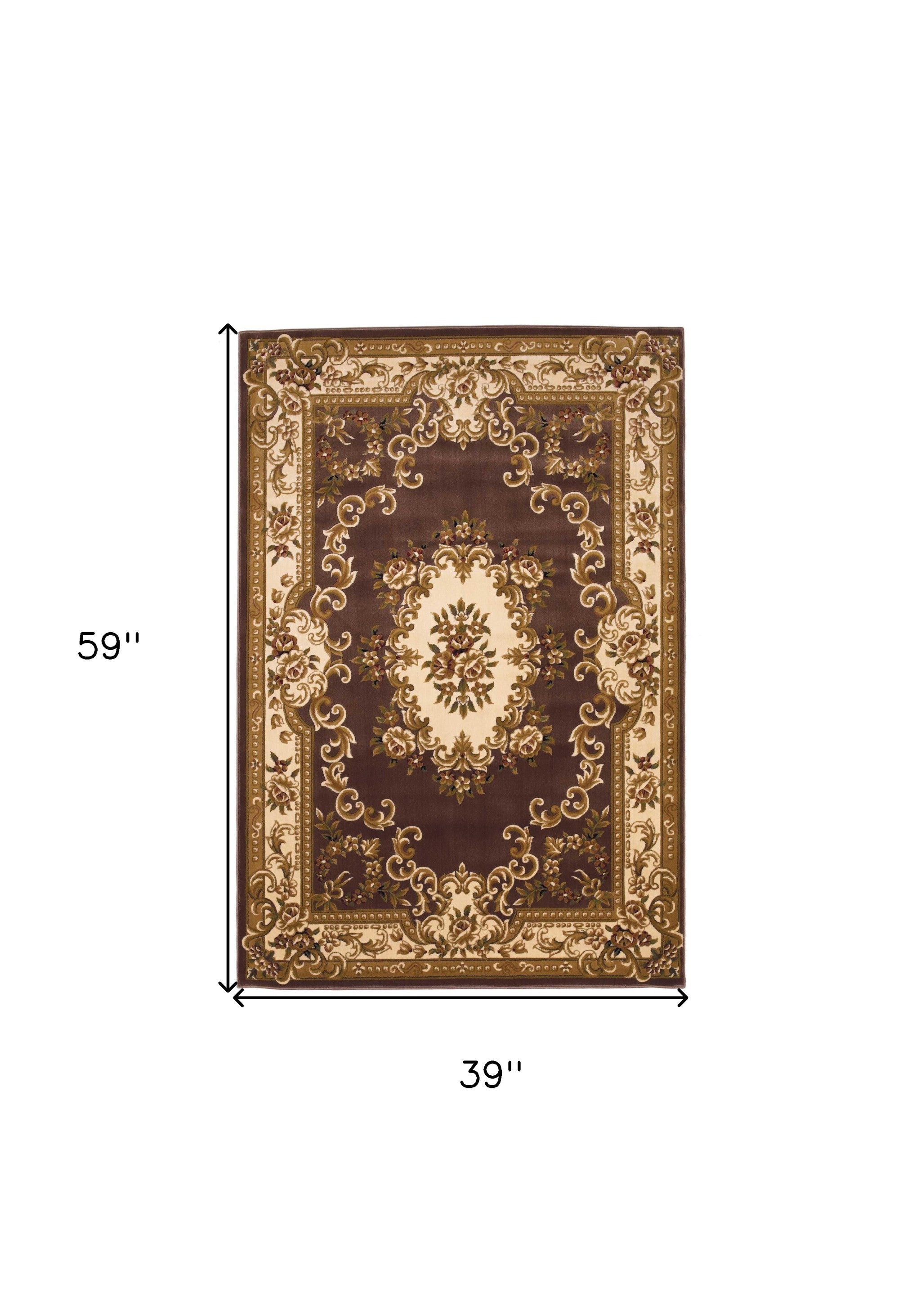 3'X5' Plum Ivory Machine Woven Hand Carved Floral Medallion Indoor Area Rug