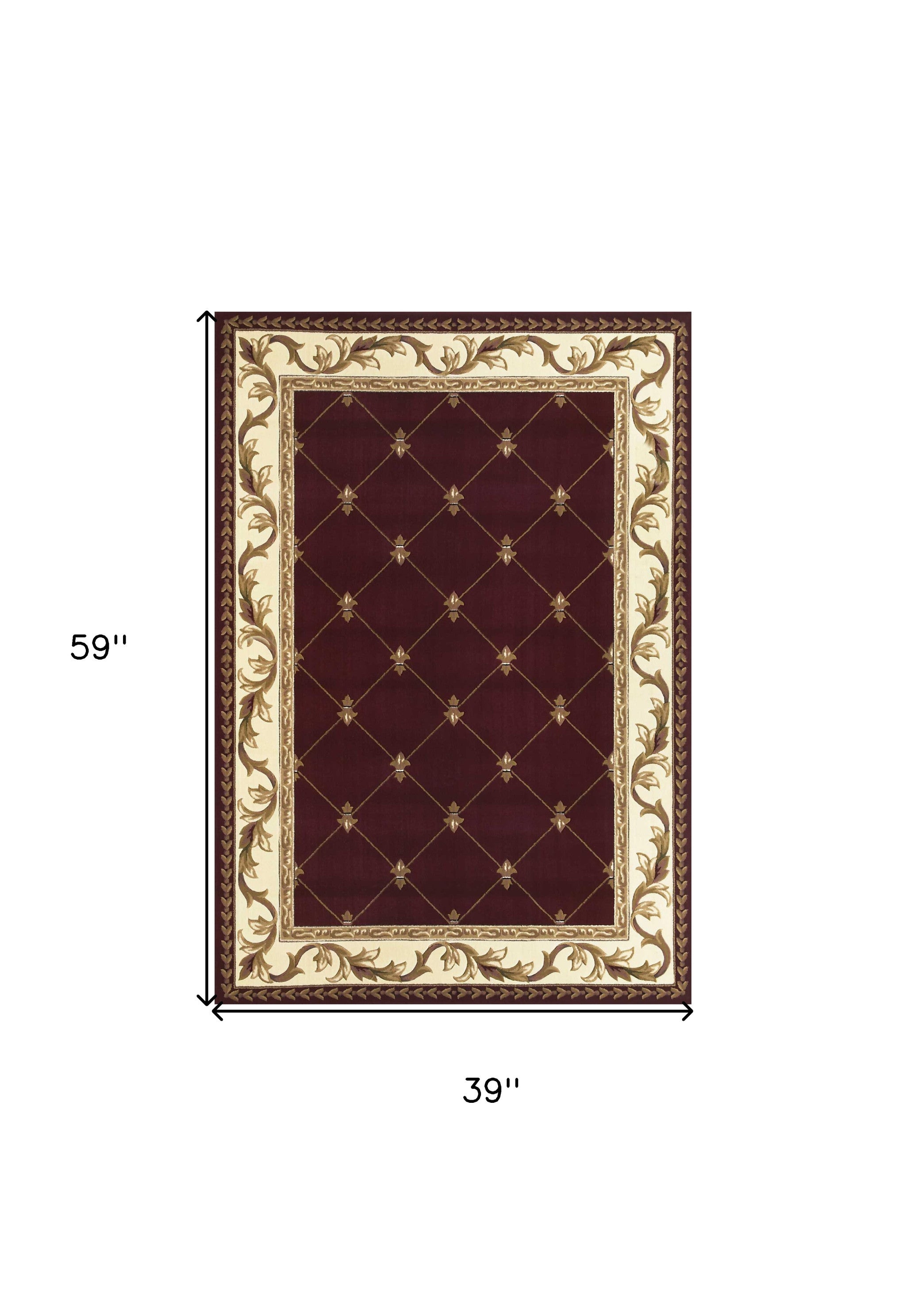 3'X5' Red Machine Woven Hand Carved Fleur De Lis Indoor Area Rug