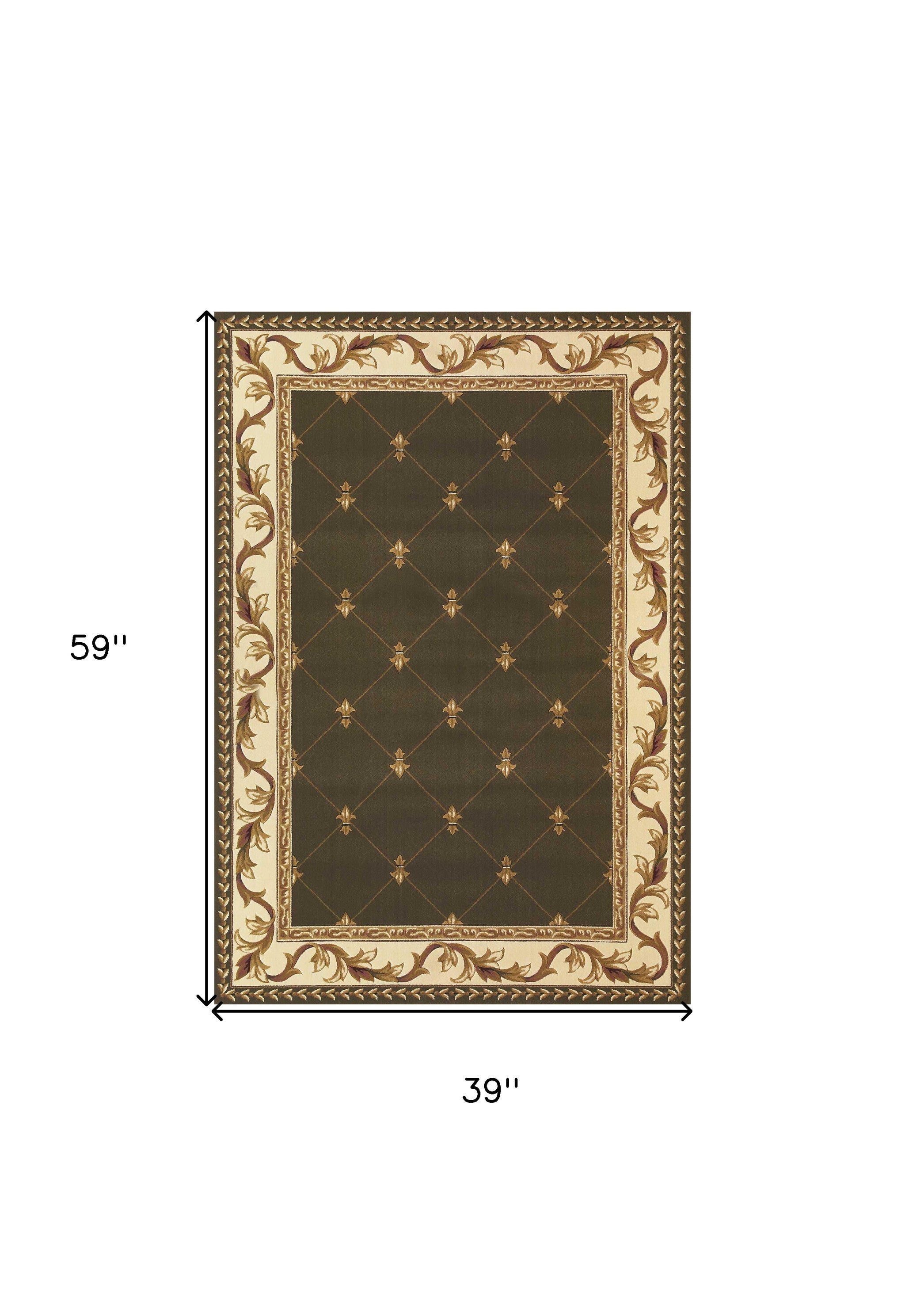 3'X5' Green Machine Woven Hand Carved Fleur De Lis Indoor Area Rug