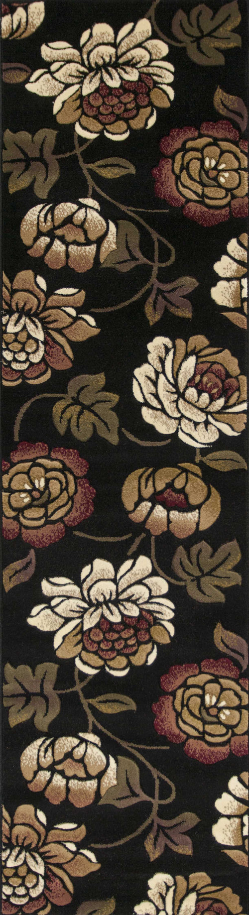 8' Black Floral Vines Area Rug